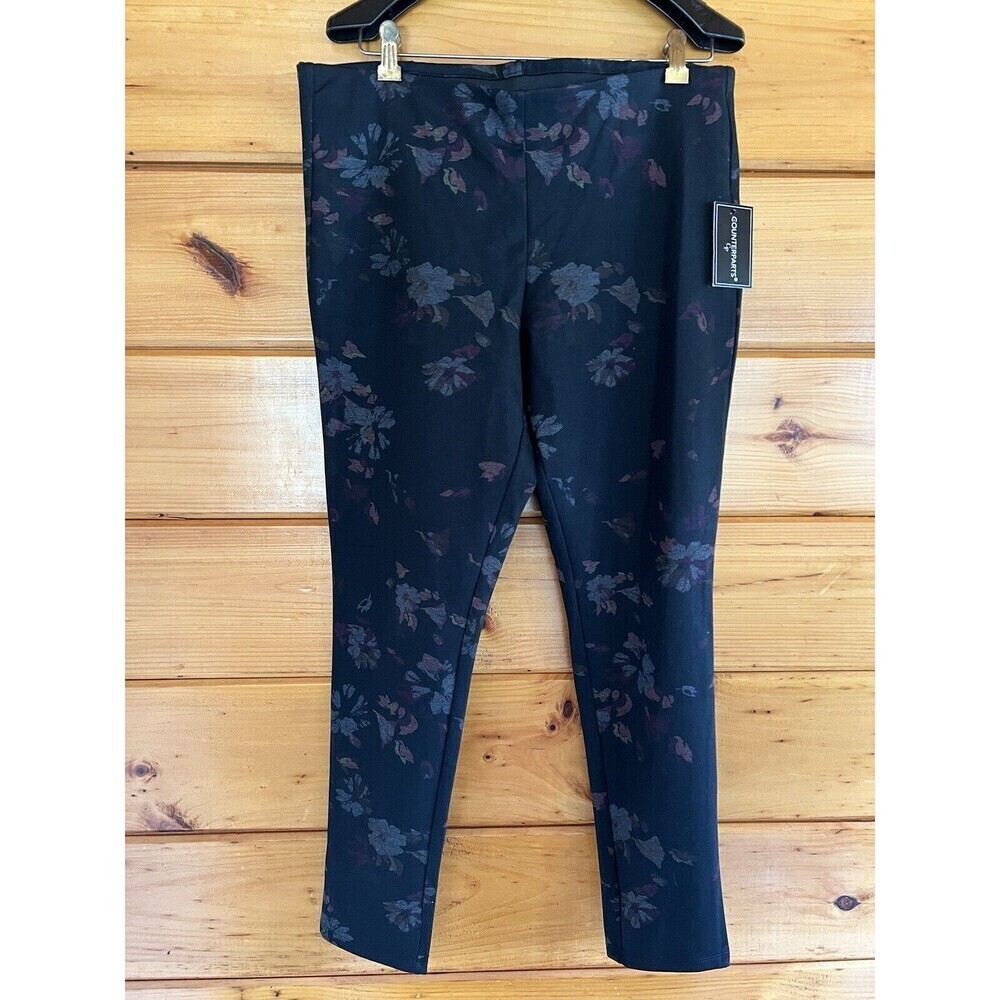 $48 Women’s Black Stretch Floral Pull On Pant Counterparts Large